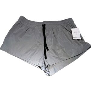 Forever 21 Silver Coated Luxe Shorts w/ Zipper Pocket Pull On Size L NWT